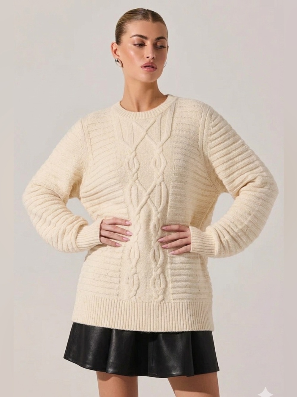 SANDRO Women's Cable Knit Crewneck Sweater - Cream